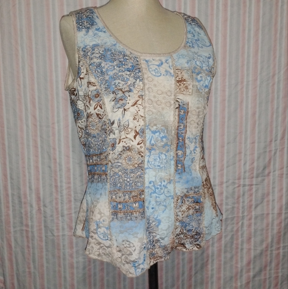 Cato Blue and Brown Patchwork Tank Top